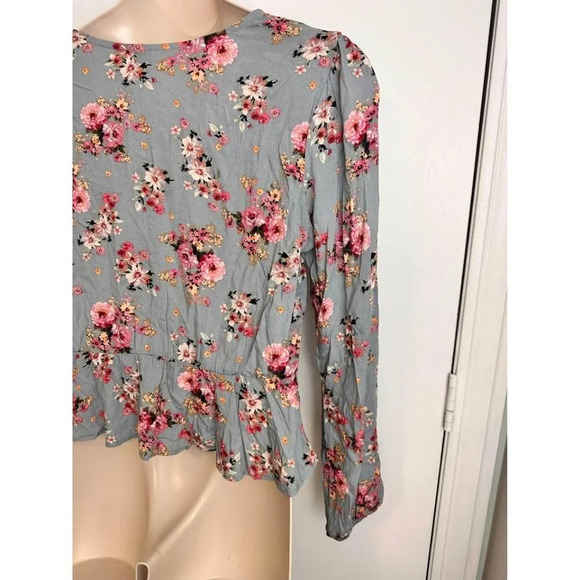 Rewind Floral Gray & Pink Floral Ruched Drawstring Blouse – Size XL #0729 - Picture 6 of 8